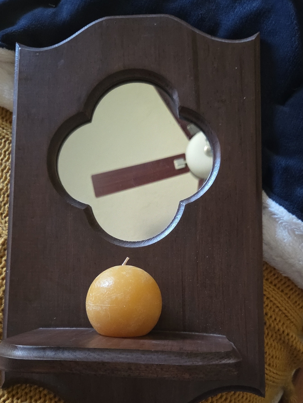 JA Company Wall-Mounted Decorative Mirror Shelf - Brown Frame with Yellow Accent